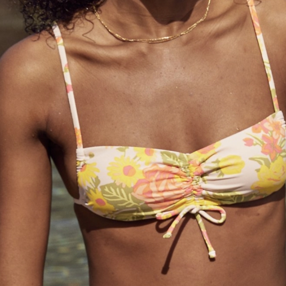 Aerie Floral Ruched Bandeau Bikini Top
